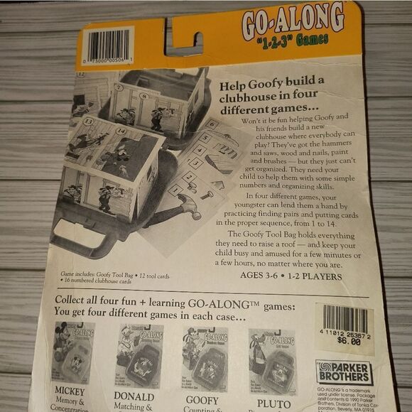 Parker Brothers Vintage 1990 Disney GOOFY GO-ALONG 1-2-3 Game Carry Case New - Picture 5 of 7